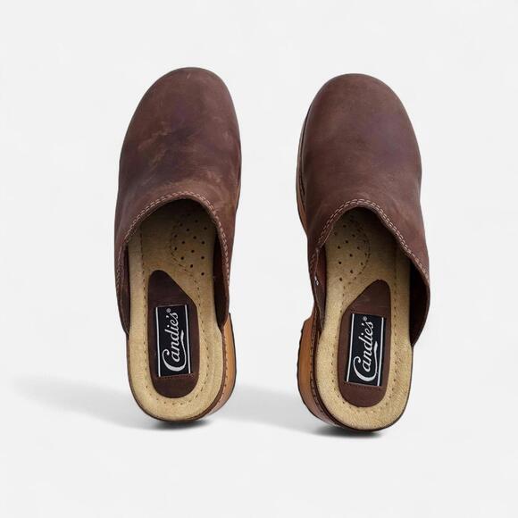 Vintage Candies Brown Leather Platform Clogs - Picture 2 of 7